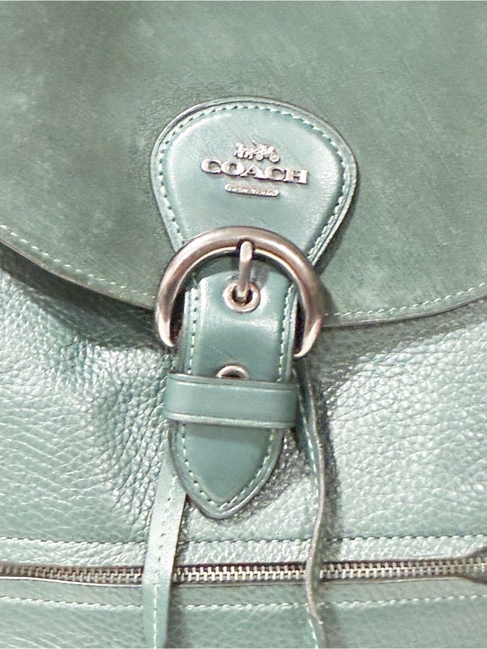 COACH Kleo Backpack QB Forest Green Leather Suede Purse - Picture 2 of 6